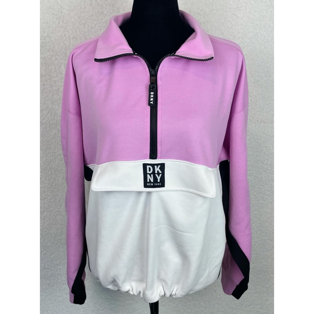 DKNY • Sport Pink/White Colorblock Half-Zip Pullover Sweatshirt, S - Picture 13 of 16